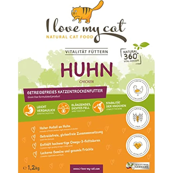I Love My Cat Hochwertiges getreidefreies Trockenfutter mit frischem Huhn, 50% tierisches Protein, hohem Omega-3-Gehalt - 1,2 kg – Bild 4