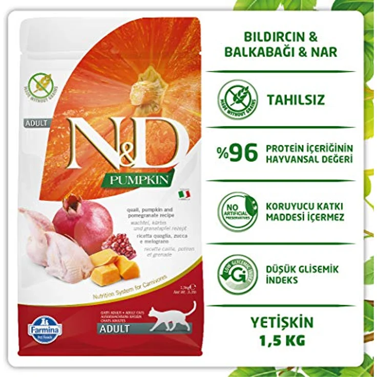 Farmina N&D Pumpkin Adult Pellets Katzenfutter, Trockenfutter ohne Mais mit Wachtel und Granatapfel, 1,5 kg – Bild 3