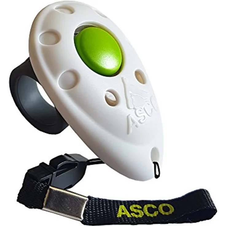 ASCO Finger Clicker AC05F, hochwertiger Clicker für Hunde, Katzen und Pferde, mit abnehmbarem Fingerring und Befestigungsband, Weiß