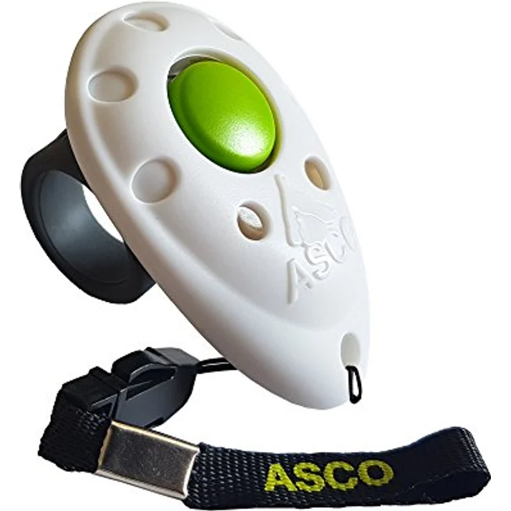 ASCO Finger Clicker AC05F, hochwertiger Clicker für Hunde, Katzen und Pferde, mit abnehmbarem Fingerring und Befestigungsband, Weiß – Bild 1
