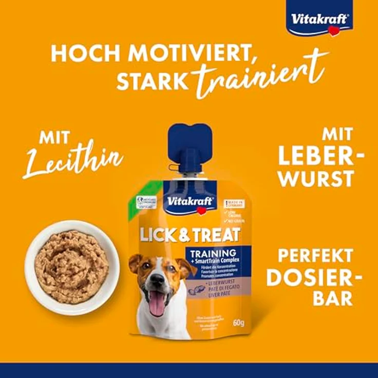 Vitakraft LickundSnack Train Leberwurst 60g, kalorienarmer Hundesnack im Quetschie-Format mit Lecithin, Biotin und Taurin для Training – Bild 2