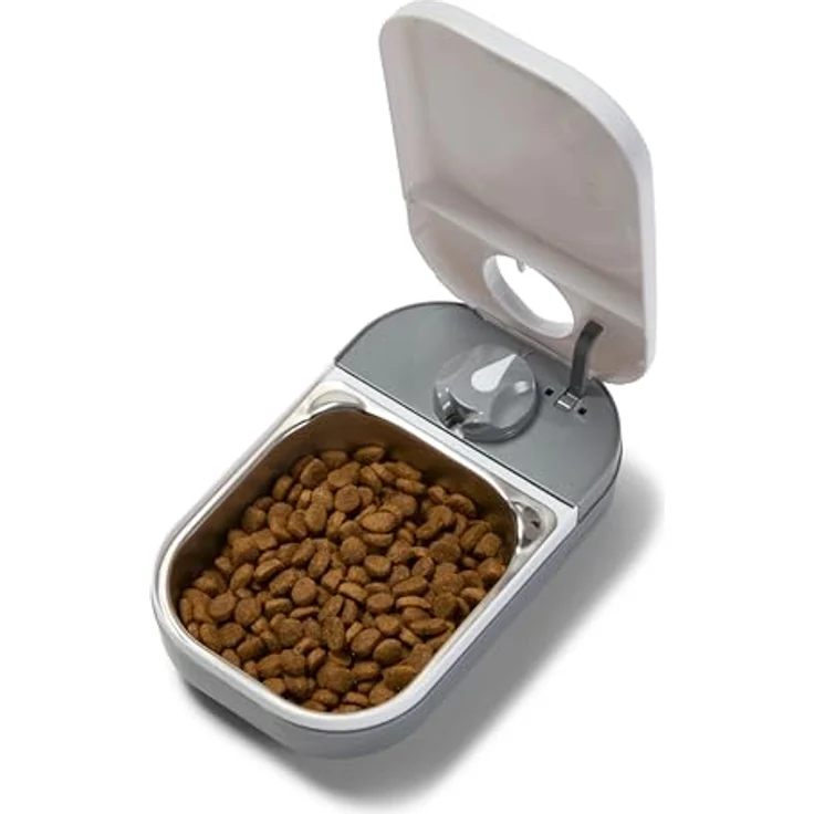 Closer Pets C100, Einzelmahlzeit-Timer-gesteuerter Futterautomat für Katzen und kleine Hunde, Edelstahlnapf bis 400 g, Weiß – Bild 1