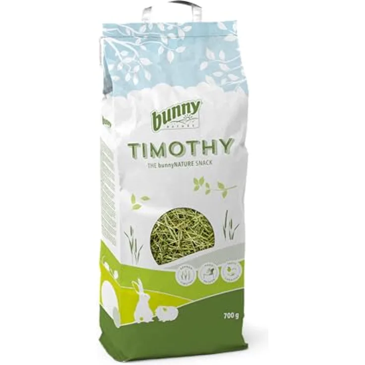 Bunny Timothy Heu 700 g, hochwertiger strukturierter Snack für Zwergkaninchen und Nagetiere, fördert Zahnabrieb und Darmtätigkeit, handverpackt