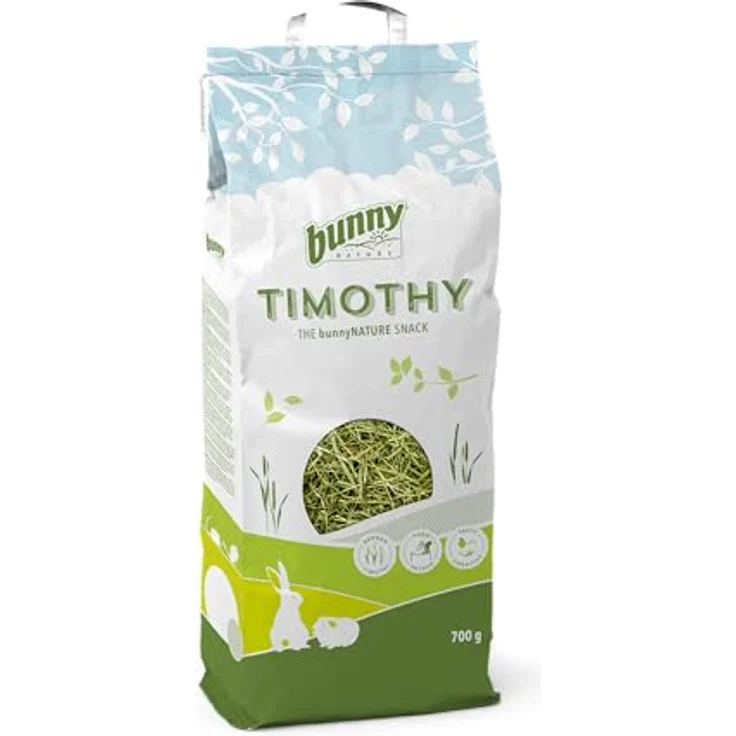 Bunny Timothy Heu 700 g, hochwertiger strukturierter Snack für Zwergkaninchen und Nagetiere, fördert Zahnabrieb und Darmtätigkeit, handverpackt – Bild 1