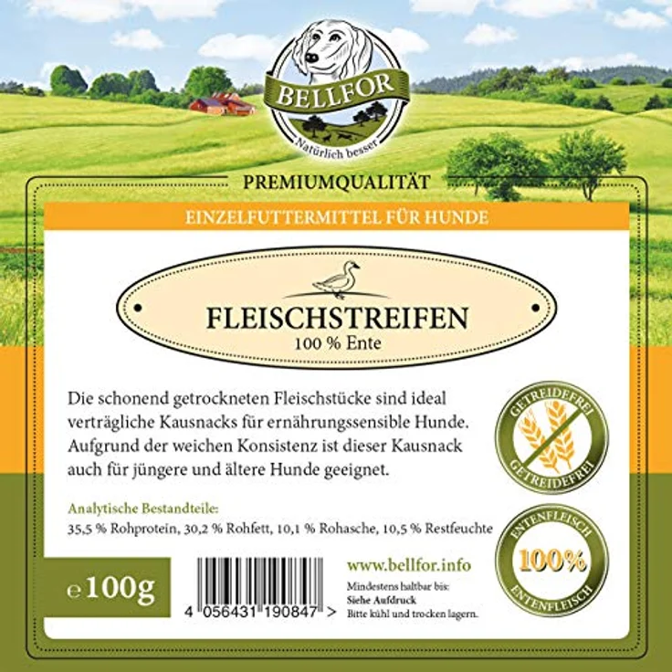 Bellfor Hunde-Trockenfutter, Gesunder Enten Trockenfleisch Snack, 100% Entenfleisch ohne Zusätze, 100 g – Bild 2