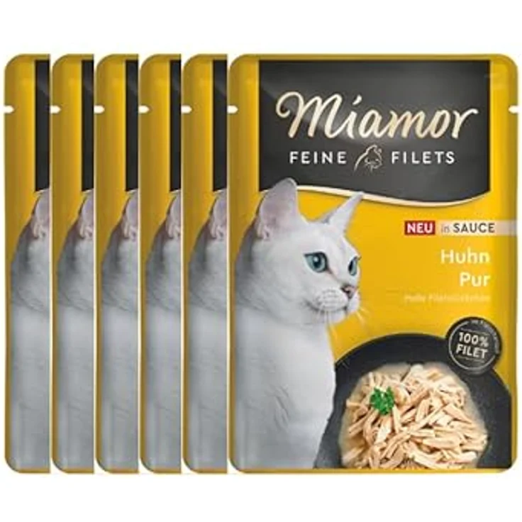 Miamor Feine Filets in Sauce, Huhn Pur, getreide- und zuckerfrei, 6 x 100g Frischebeutel