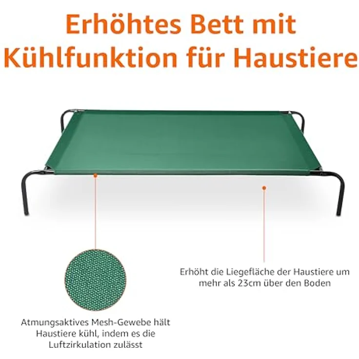 Amazon Basics Kühlendes erhöhtes Hundebett, XL, grün, mit atmungsaktivem Netzgewebe und Eisenrahmen, 153 x 94 x 23 cm, ideal für große Rassen – Bild 4
