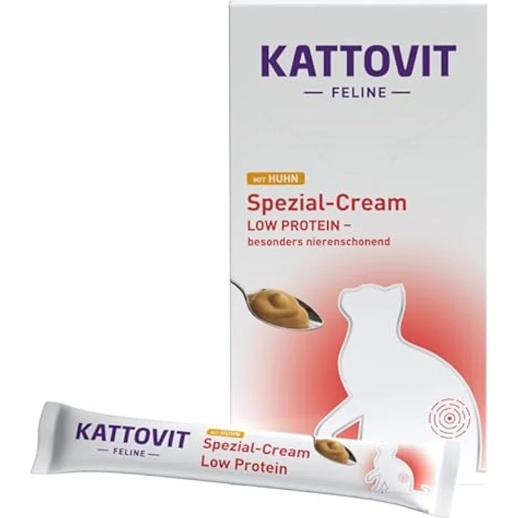 Kattovit Spezial-Cream Low Protein, Ergänzungsfuttermittel für Katzen mit Huhn, 24 x 15 g Sachets zur Unterstützung der Nierenfunktion