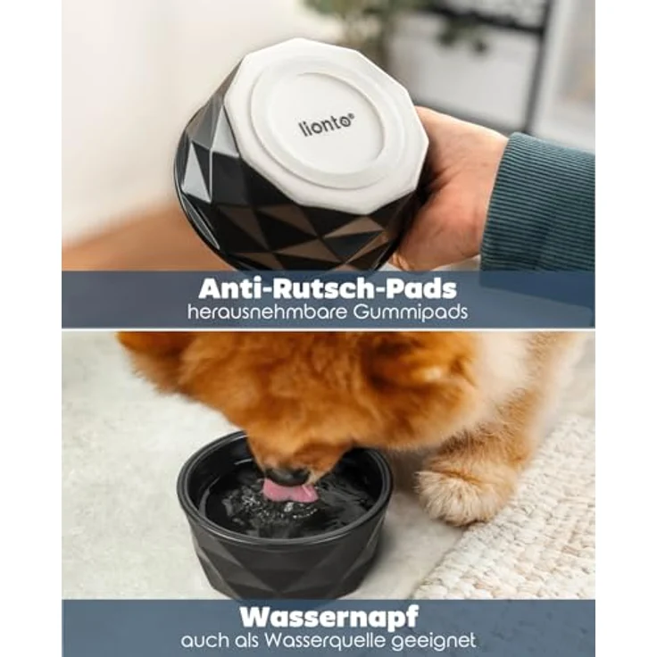 lionto Futternapf aus Keramik, 350 ml, rutschfest mit Silikonboden, langlebig und leicht zu reinigen, ergonomisches Design, schwarz – Bild 3