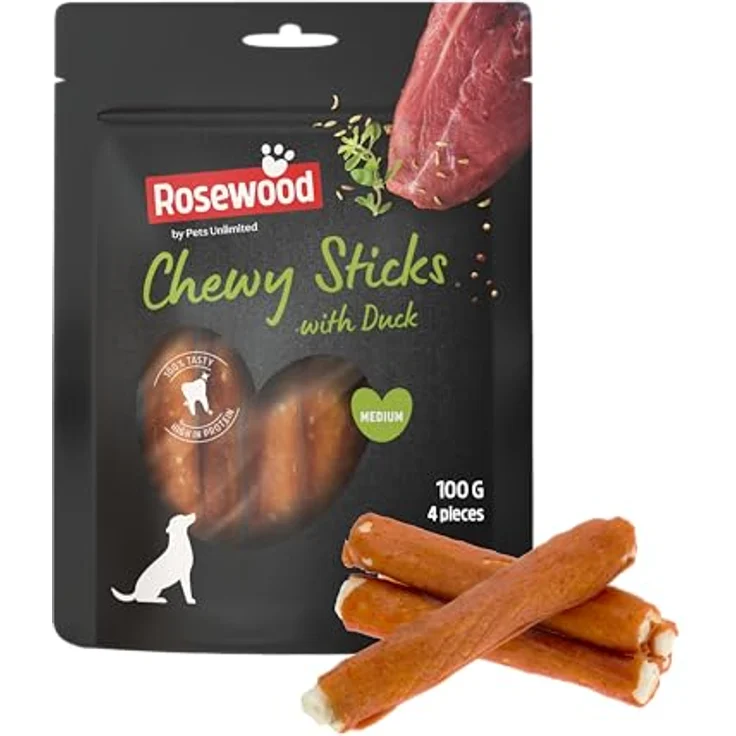 Rosewood Chewy Sticks Ente Medium – Kausnacken mit getrockneter Ente und Rinderhaut, fördert die Zahngesundheit, ohne Getreide, ohne künstliche Zusatzstoffe, 100 g – Bild 1
