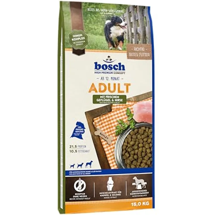 Bosch High Premium Concept Adult Hundefutter, Geflügel & Hirse, 15 kg, weizenfrei, leicht verdaulich