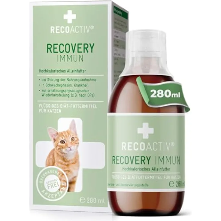 RECOACTIV Recovery Immun, hochkalorisches Diät-Alleinfuttermittel für Katzen, 280 ml zur Gewichtszunahme und ernährungsphysiologischen Wiederherstellung bei Mangelernährung und hohem Energiebedarf