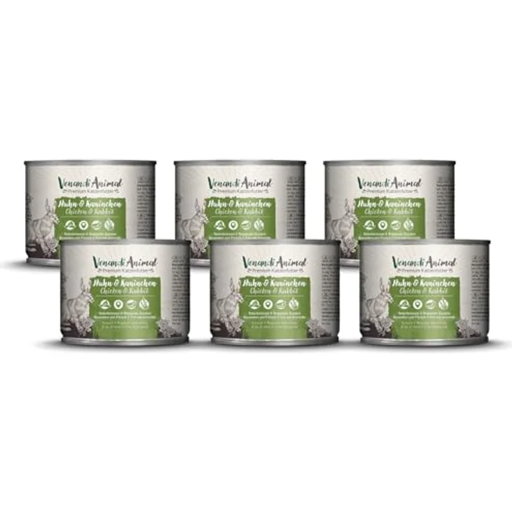 Venandi Premium Nassfutter für Katzen - Huhn & Kaninchen, getreidefrei, 6 x 200g (6er Pack), mit extra hohem Fleischanteil – Bild 1