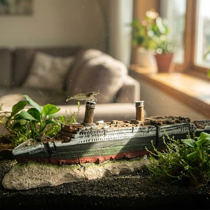 relaxdays Aquariendeko Titanic, detailreiches Schiffwrack aus ungiftigem Kunstharz, 9 x 38,5 x 5 cm, bunt – Bild 5