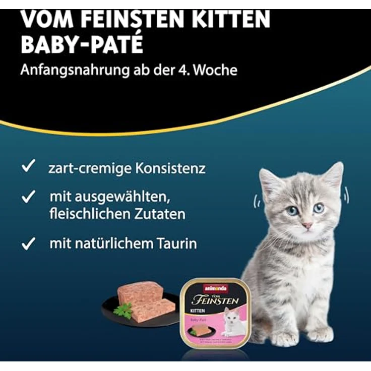 animonda Vom Feinsten Kitten Baby-Paté, 32 x 100 g, Nassfutter ohne Getreide und Zucker für Kätzchen ab der 4. Woche, zart-cremige Konsistenz – Bild 2