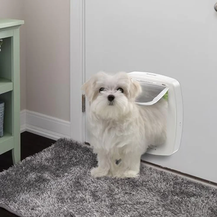 Ferplast SWING MICROCHIP Katzenklappe, 4-Wege-Haustierklappe mit Mikrochip-Erkennung, Schutz vor Zugluft, incl. Mikrochip-Halsband, Weiß – Bild 2