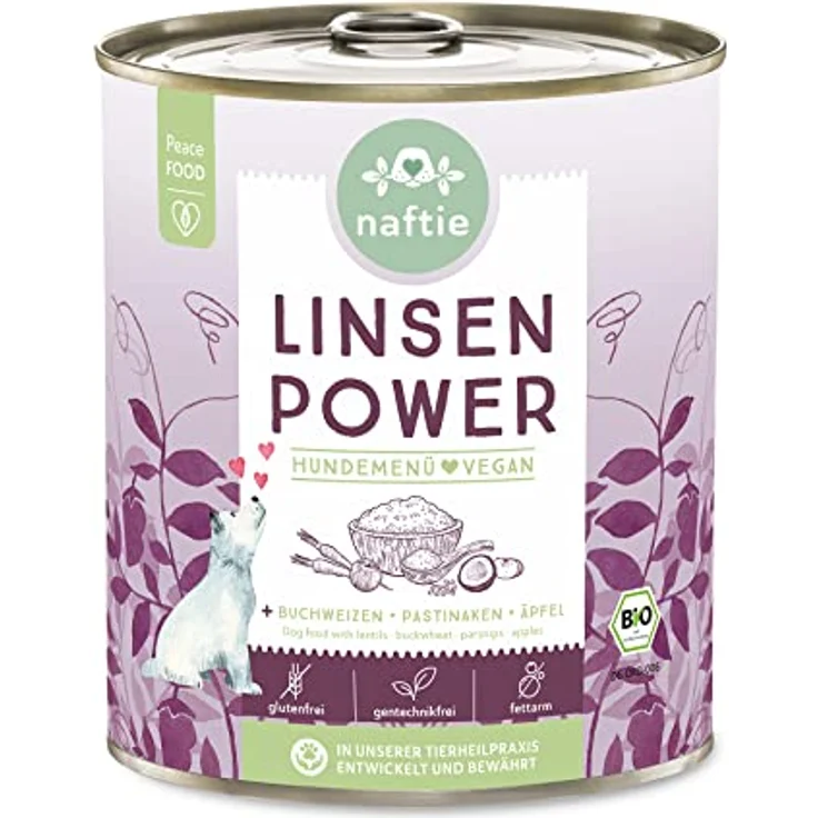 naftie Bio Linsen Power, veganes Hundefutter Nassfutter mit Buchweizen & Pastinaken, glutenfrei, purinarm, 800g – Bild 1