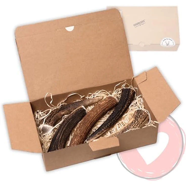 FOURLEGS® natürlicher Kausnack für Hunde aus 100% Hirschgeweih, Größe L, Sparpaket mit 5 Stück, fettarm, mineralstoffreich, handgefertigt in Österreich – Bild 1