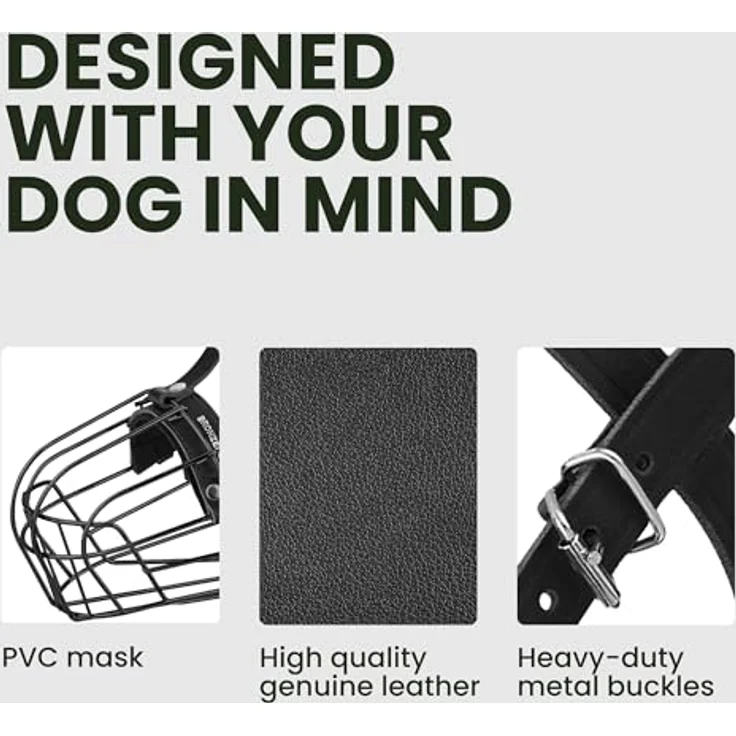 BRONZEDOG Hundemaulkorb, Verstellbarer Metalldrahtkorb aus PVC für Große und Sehr Große Hunde, Atmungsaktiv, Trinkfähig, Mit Lederbändern, Sicheres Training, Verhindert Beißen (Husky & Doberman) – Bild 3