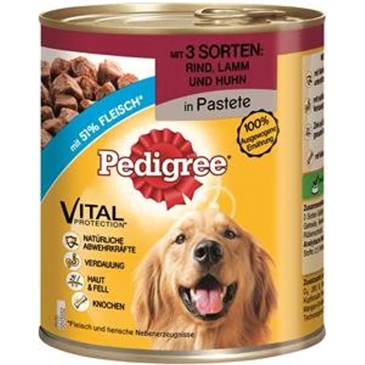 Pedigree Classic 12 x 800 g, Hunde-Nassfutter in Pastete mit Rind, Lamm & Huhn, für alle Lebensphasen – Bild 1