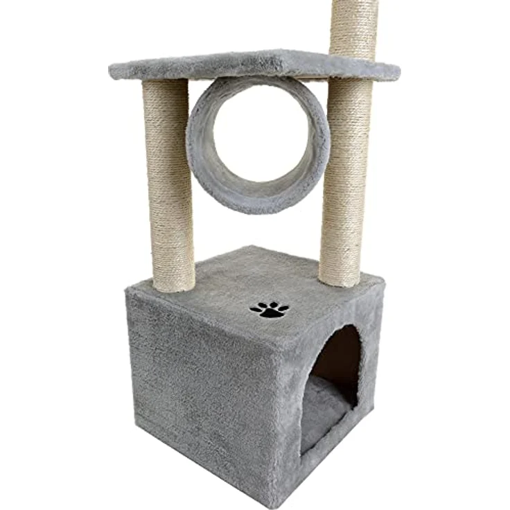 Mersjo Kratzbaum für Katzen, Double, 92 cm, mit 4 Ebenen, Sisal umwickelt, weicher Plüschbezug, stabile Konstruktion – Bild 5