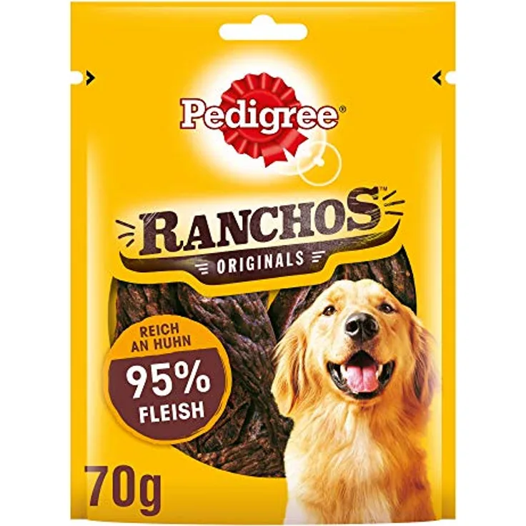 Pedigree Ranchos Hundesnacks, reich an Huhn, 95% Fleisch, 70 g
