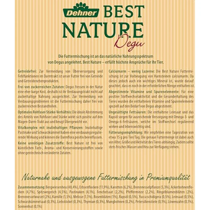 Dehner Best Nature Nagerfutter Adult, Getreidefreies Degufutter mit 25 Zutaten, 2 kg, 100 % natürlich – Bild 3