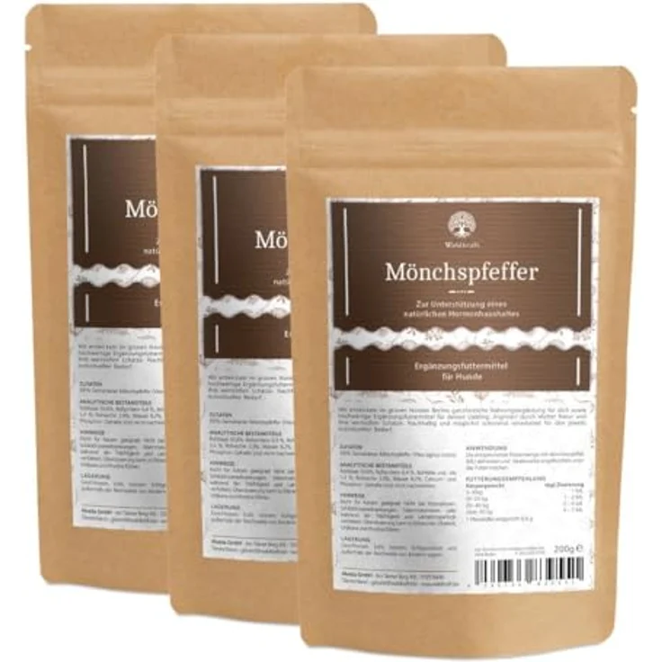 Waldkraft Mönchspfeffer für Hunde, 3er Nachfüllpack 100% Vitex Agnus-castus Pulver zur Unterstützung der natürlichen Hormonbalance, 3X 200g – Bild 1