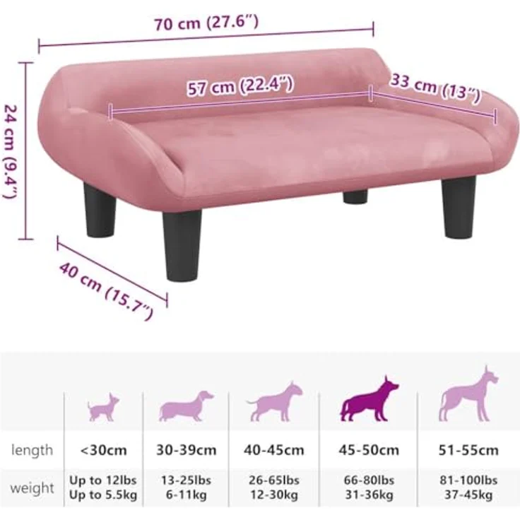 vidaXL Hundekorb Hundebett Rosa 70x40x24 cm Samt Körbchen Hundesofa, für kleine Hunde und Haustiere – Bild 8