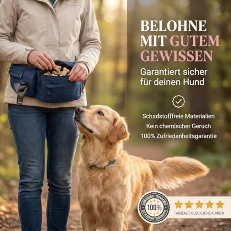 HUND IST KÖNIG Leckerlitasche für Hunde, praktische Bauchtasche mit Kotbeutelspender, Handyfach & Gurt für Flexileine, robust und funktional – Bild 5