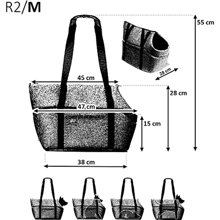 BOUTIQUE ZOO Transporttasche für Hunde und Katzen, Schultertasche bis 10 kg aus Wildlederimitat - Dunkelblau, Größe M mit Gummiband und Karabiner – Bild 3