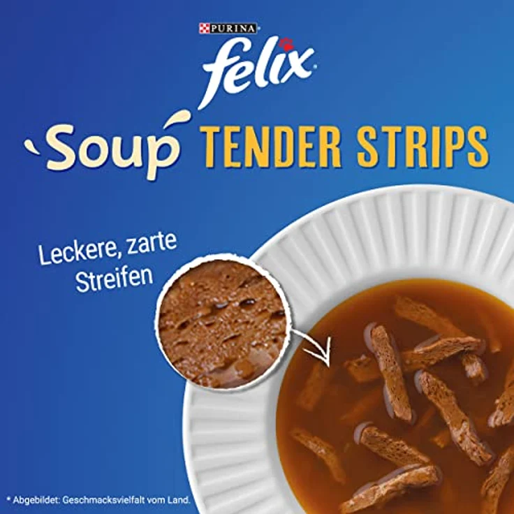 Felix Soup Tender Strips Suppe, 6x48g mit Rind, Huhn und Lamm, schmackhafte Brühe ohne künstliche Zusätze – Bild 4