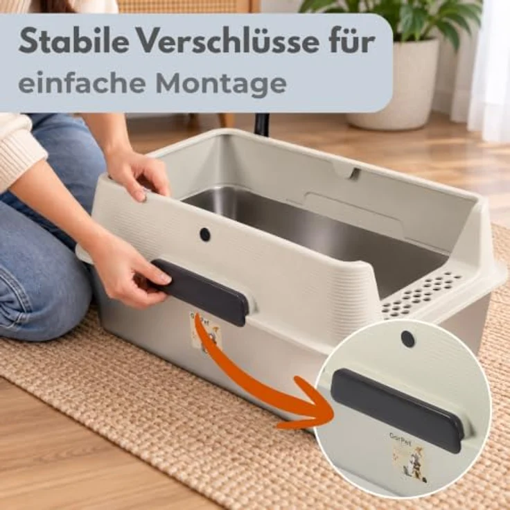 GarPet Katzentoilette 2er Set, XXL Edelstahl Katzenklo mit hohem Rand, silber, 60 x 40 x 26.5 cm – Bild 8