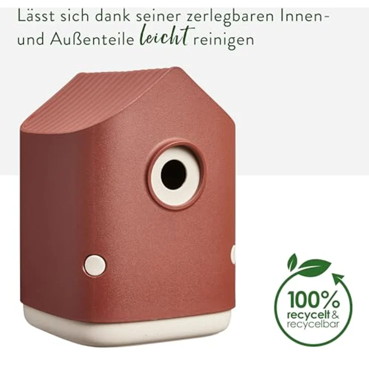 elho Cosy Bird House 18cm, Vogelhaus für über 11 Arten aus 100% recyceltem Plastik, Rot/Toskanisches Rot, L17.6 x B18 x H23 cm – Bild 3