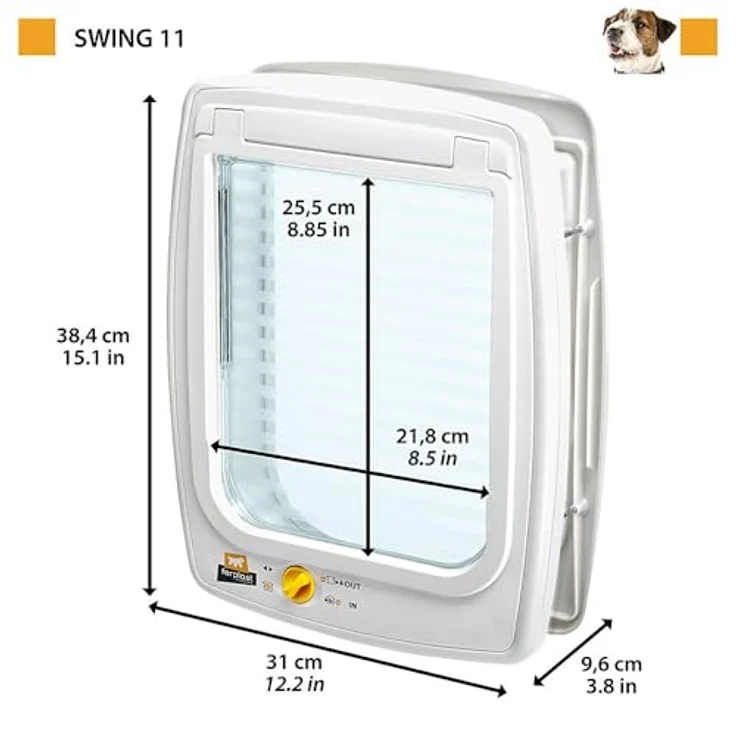Ferplast SWING 11 Hundeklappe, mittelgroße Hunde und Katzen, 4-Wege steuerbare Haustiertür mit Zugluftschutz, Weiß – Bild 2