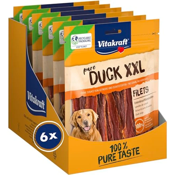 Vitakraft Pure Duck XXL Filet, Entenbrustfiletstreifen, Hundeleckerli ohne Zucker, 6x 250g – Bild 1