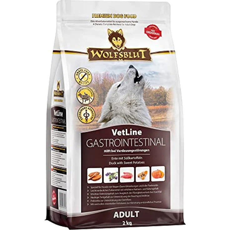 Wolfsblut VetLine Gastrointestinal Ente, Hunde-Trockenfutter mit leicht verdaulichem Entenfleisch und Süßkartoffel, 2kg – Bild 1