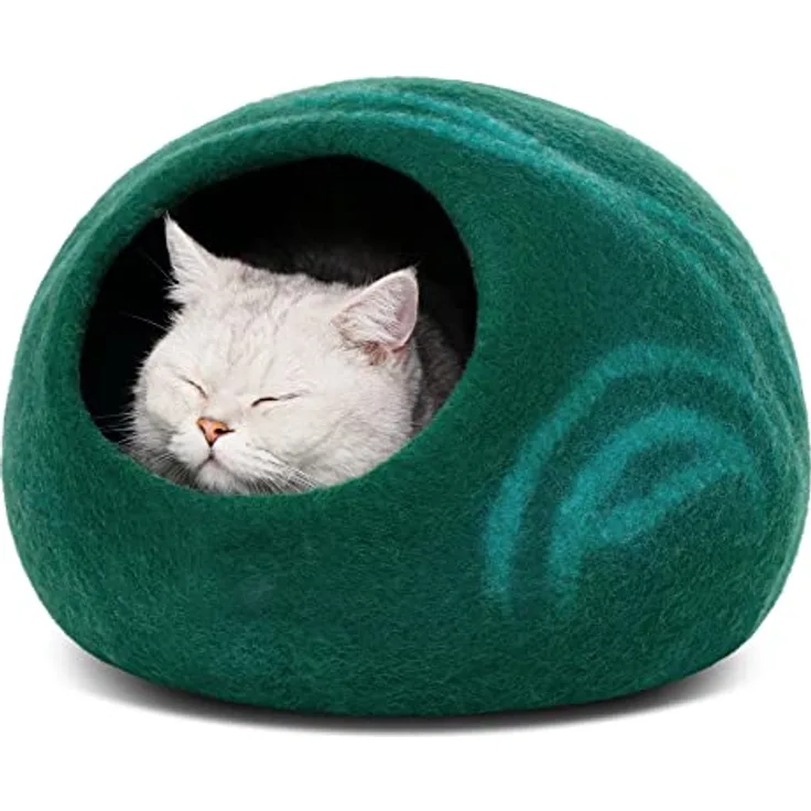 MEOWFIA Katzenbett aus Merinowolle – Handgefilzt, Umweltfreundlich, 2-in-1 Design, Größe M/L für Katzen bis 9 kg