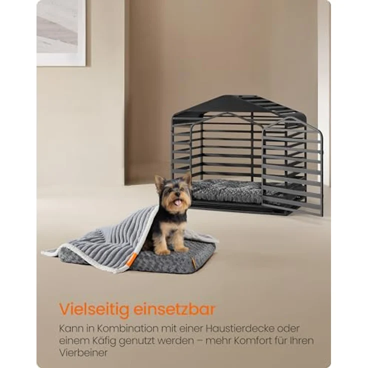 Feandrea Hundebett, 75 x 50 cm, weiche Polsterung aus PV-Plüsch mit Rosendesign, waschbar und rutschfest – Bild 4