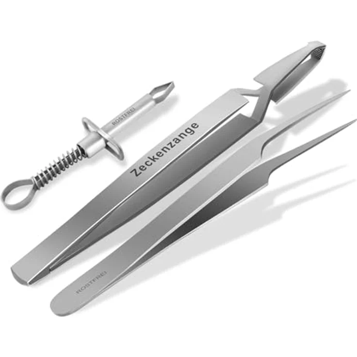InstrumenteNrw Zeckenzange Zeckenpinzette Profi-Qualität, 3er Set aus rostfreiem Edelstahl, inklusive Kreuzmechanismus und Zeckenentferner – Bild 1