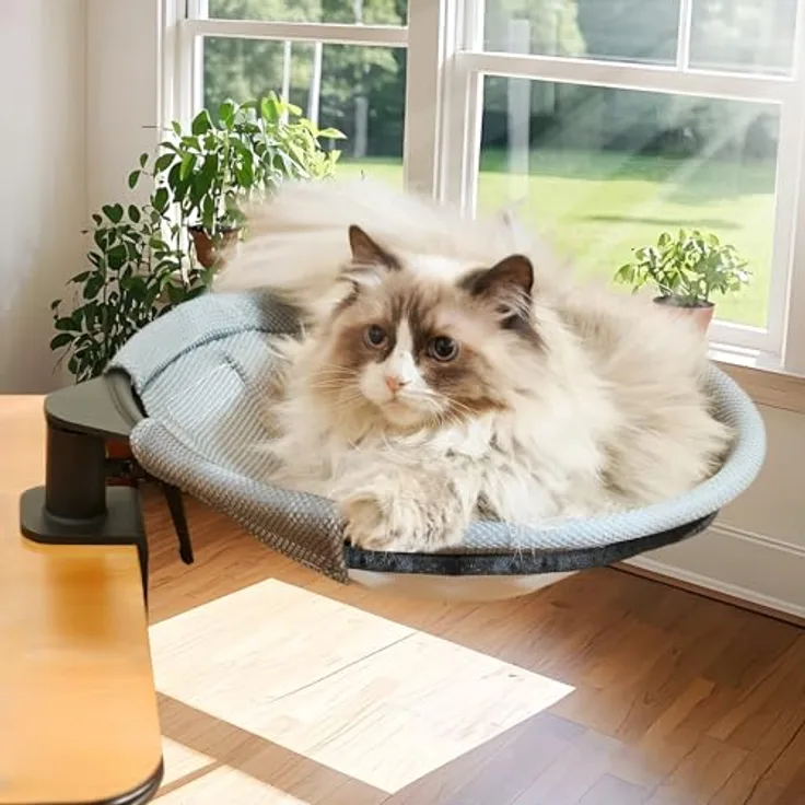 CATISM Hängebett für Katzen, 360° drehbares Schreibtisch Katzenbett mit 2 atmungsaktiven Matten (grau/dunkelgrau), Platzsparendes Design 36x38cm bis 20 kg