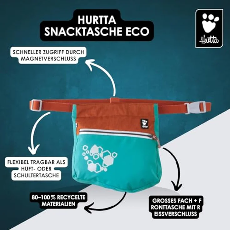Hurtta Leckerlibeutel ECO, Futterbeutel mit Magnetverschluss, abnehmbarer Leckerlitasche für Hunde, 100% recycelte Materialien, BlackberryMix, maximales Füllvolumen 7 dl – Bild 2