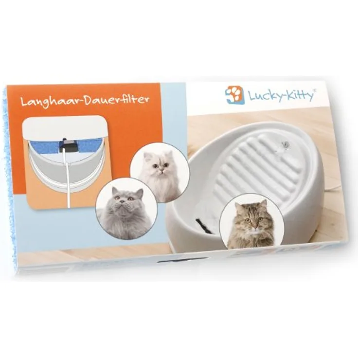 Lucky-Kitty Langhaar-Dauerfilter, Original-Zubehör für Keramikbrunnen, schadstofffrei, auswaschbar & wiederverwendbar, Ökotex-zertifiziert