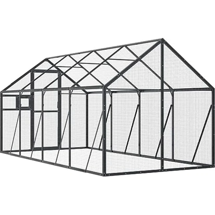 vidaXL Voliere, Vogelkäfig für Außenbereich mit Wire Mesh Grids, stabiler Anthrazit Aluminium-Rahmen, abschließbare Tür und Fenster – Bild 5