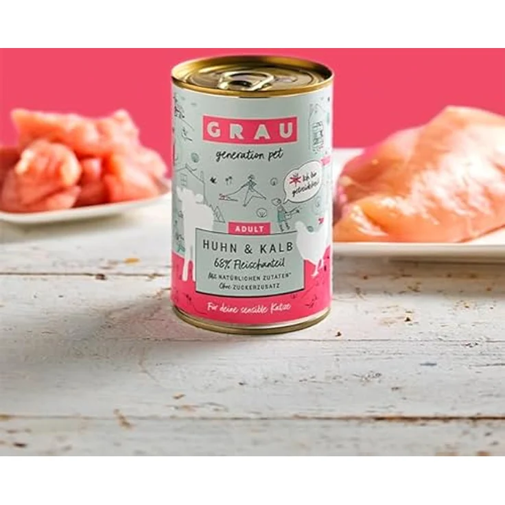 GRAU Nassfutter für Katzen - Huhn & Kalb, 6er Pack (6 x 200 g), getreidefrei, für Erwachsene Katzen, gut bekömmlich – Bild 2
