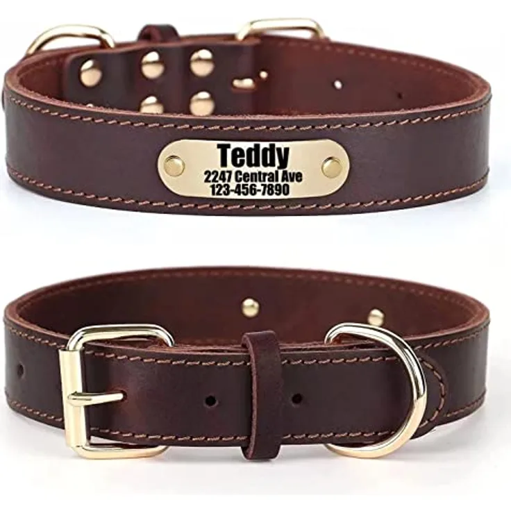 SLZZ Personalisiertes Hundehalsband aus echtem Leder, verstellbar für X-Klein bis X-Groß Hunde, mit goldener Lasergravur für Hundename und Telefonnummer