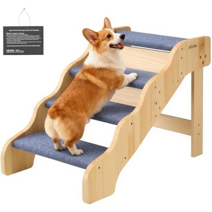 VEVOR Hundetreppe 740x430x500 mm, 4-stufige klappbare Holztreppe für kleine, mittlere und große Haustiere bis 68 kg mit rutschfester Oberfläche und stabiler Konstruktion – Bild 1