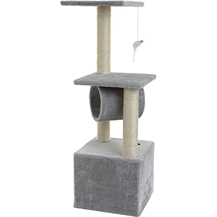 Mersjo Kratzbaum für Katzen, Double, 92 cm, mit 4 Ebenen, Sisal umwickelt, weicher Plüschbezug, stabile Konstruktion – Bild 2