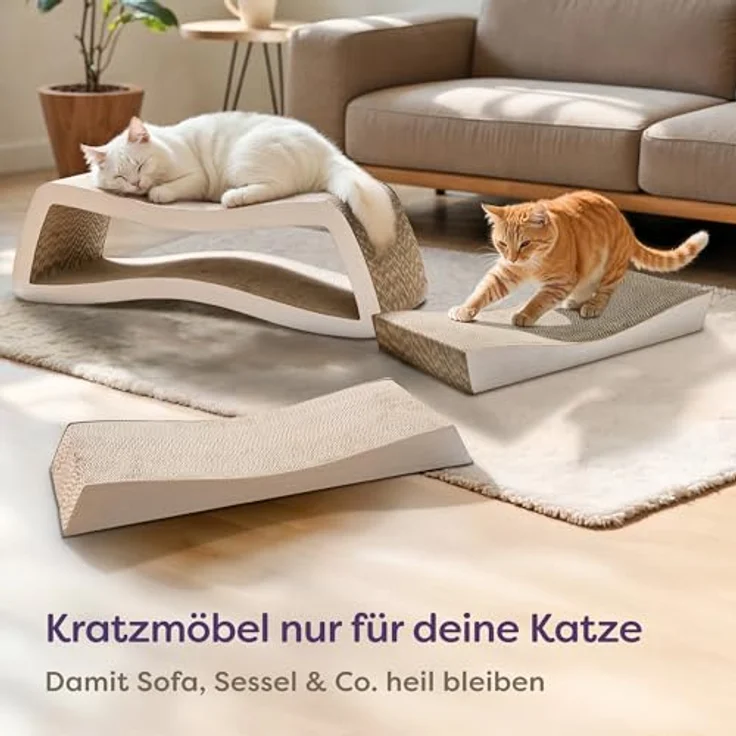 Knupis Kratzbrett Katze XXL Mountain Weiß 75 cm – 3-in-1 Kratzpappe für langanhaltenden Kratzspaß, platzsparend und pflegeleicht – Bild 5