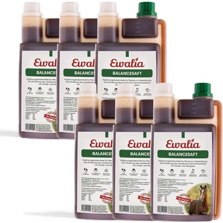 EWALIA Balancesaft, Premium Ergänzungsfuttermittel für Pferde zur Hormonbalance, natürliche Kräutermischung, 6x1 Liter